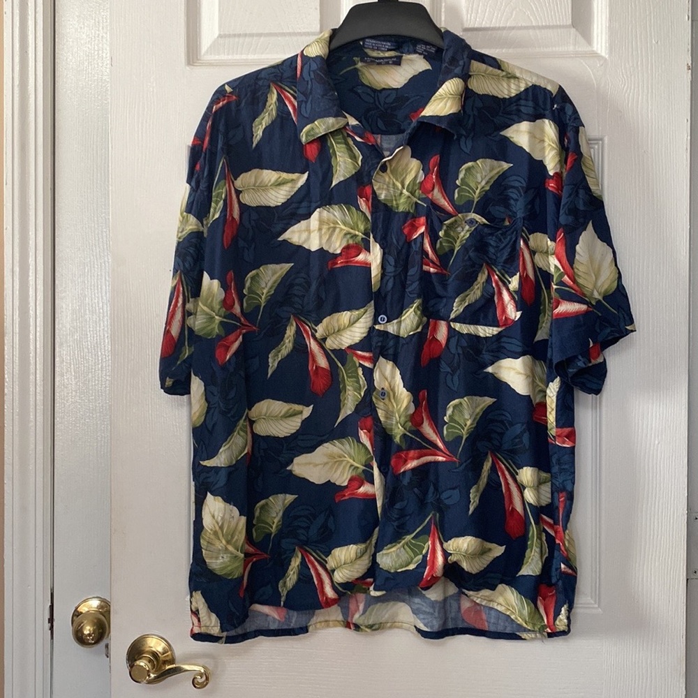 VTG 90’s Mens Hawaiian Leaf Print Short Sleeve Shirt